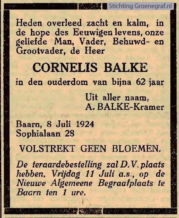 Overlijdensscan Cornelis  Balke