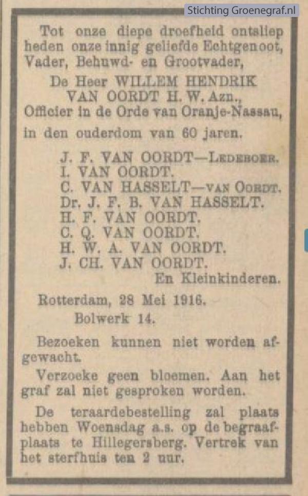 Overlijdensscan Willem Hendrik van Oordt