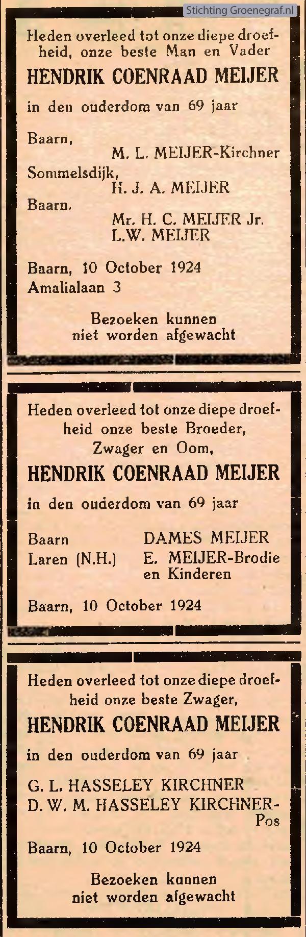 Overlijdensscan Hendrik Coenraad  Meijer