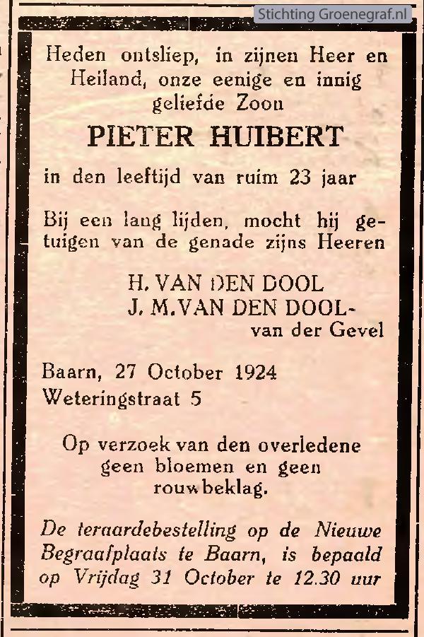 Overlijdensscan Pieter Huibert van den Dool