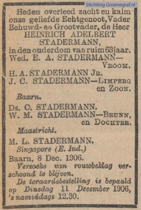 Overlijdensscan Heinrich Adelbert  Stadermann