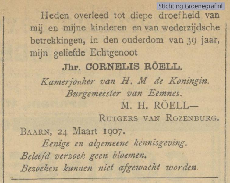Overlijdensscan Cornelis  Röell