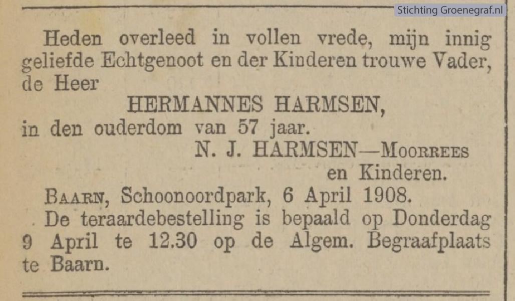 Overlijdensscan Hermannes  Harmsen
