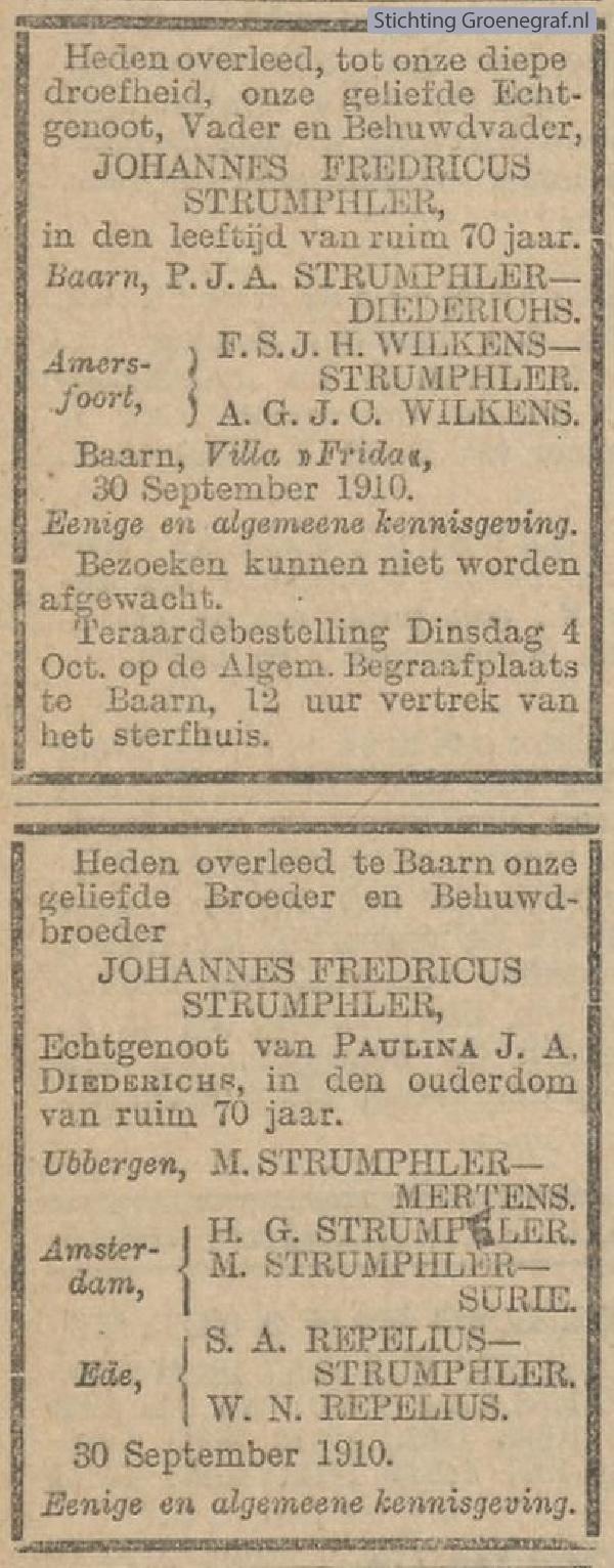Overlijdensscan Johannes Fredericus  Strumphler