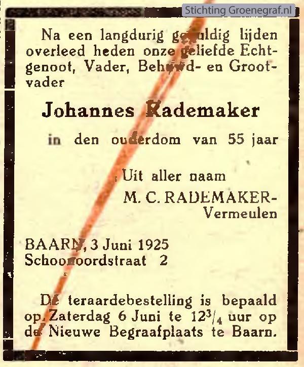 Overlijdensscan Johannes  Rademaker