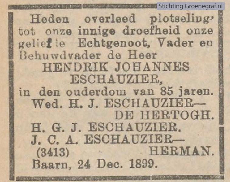 Overlijdensscan Hendrik Johannis  Eschauzier