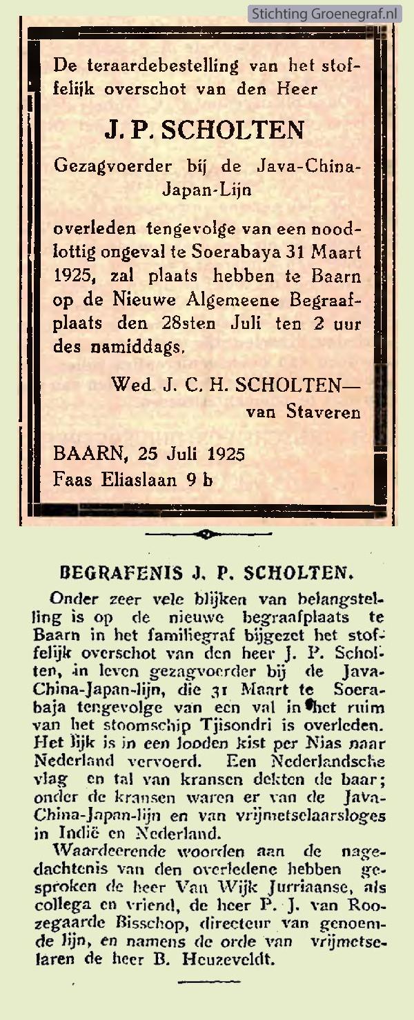 Overlijdensscan Johan Pieter  Scholten