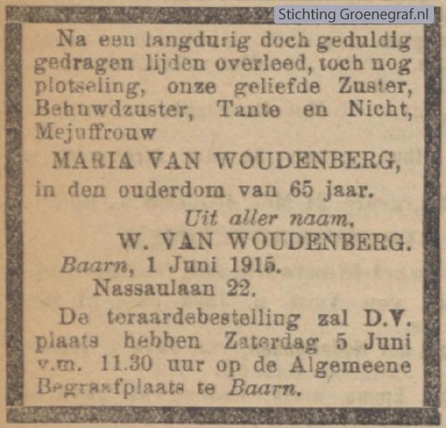 Overlijdensscan Maria van Woudenberg