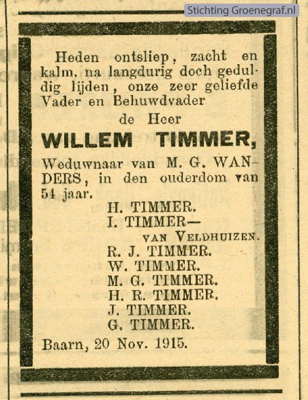 Overlijdensscan Willem  Timmer