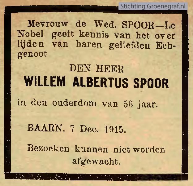 Overlijdensscan Willem Albertus  Spoor
