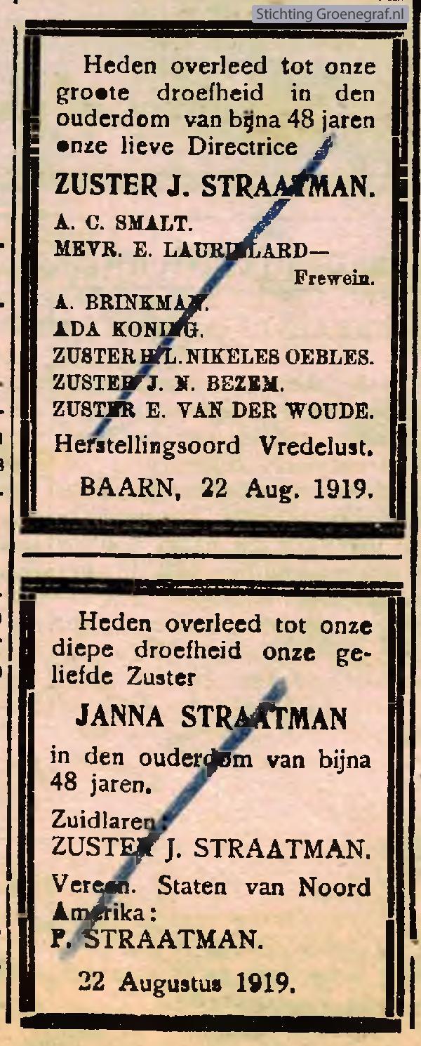 Overlijdensscan Janna  Straatman