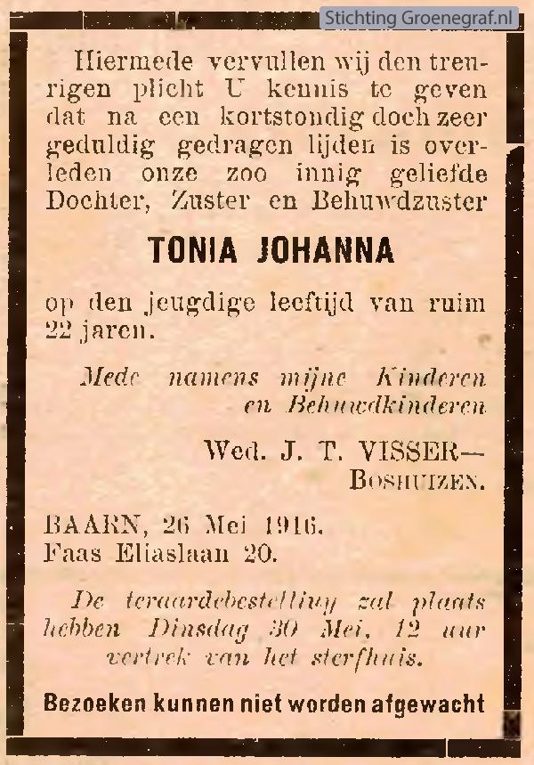Overlijdensscan Tonia Johanna  Visser
