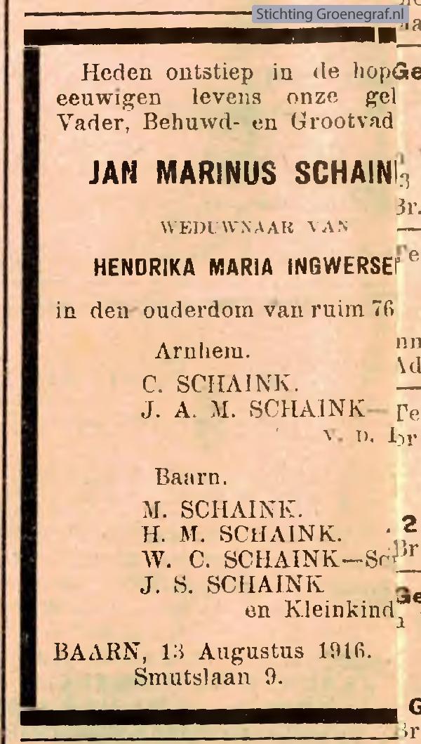 Overlijdensscan Jan Marinus  Schaink
