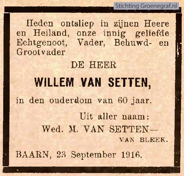 Overlijdensscan Willem van Setten
