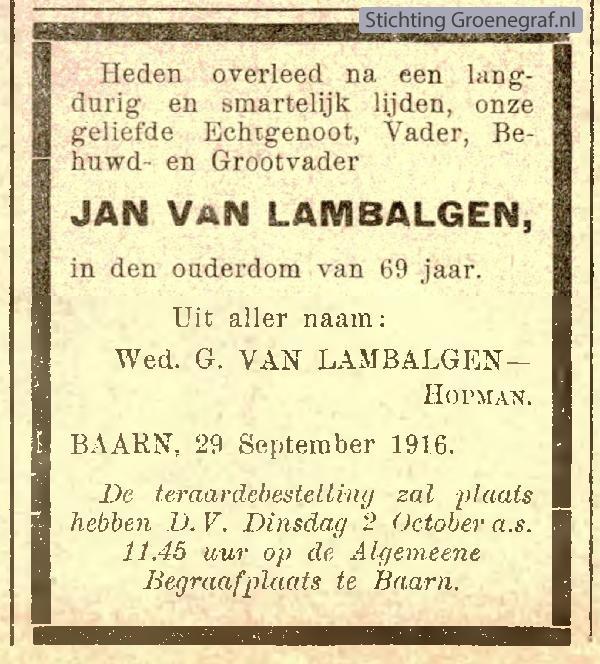 Overlijdensscan Jan van Lambalgen