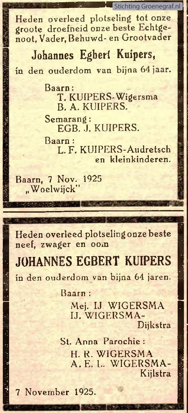 Overlijdensscan Johannes Egbert  Kuipers