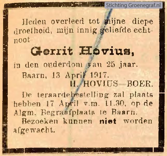 Overlijdensscan Gerrit  Hovius