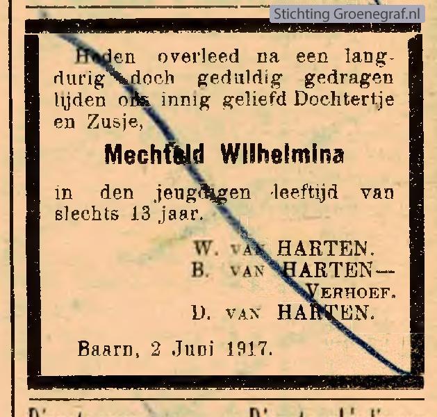 Overlijdensscan Mechteld Wilhelmina van Harten