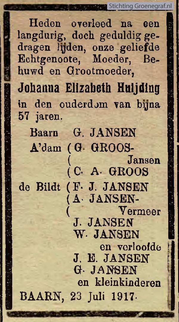 Afbeelding bij Johanna Elisabeth  Huijding