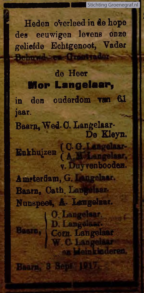 Overlijdensscan Mor  Langelaar