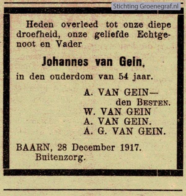 Overlijdensscan Johannes van Gein