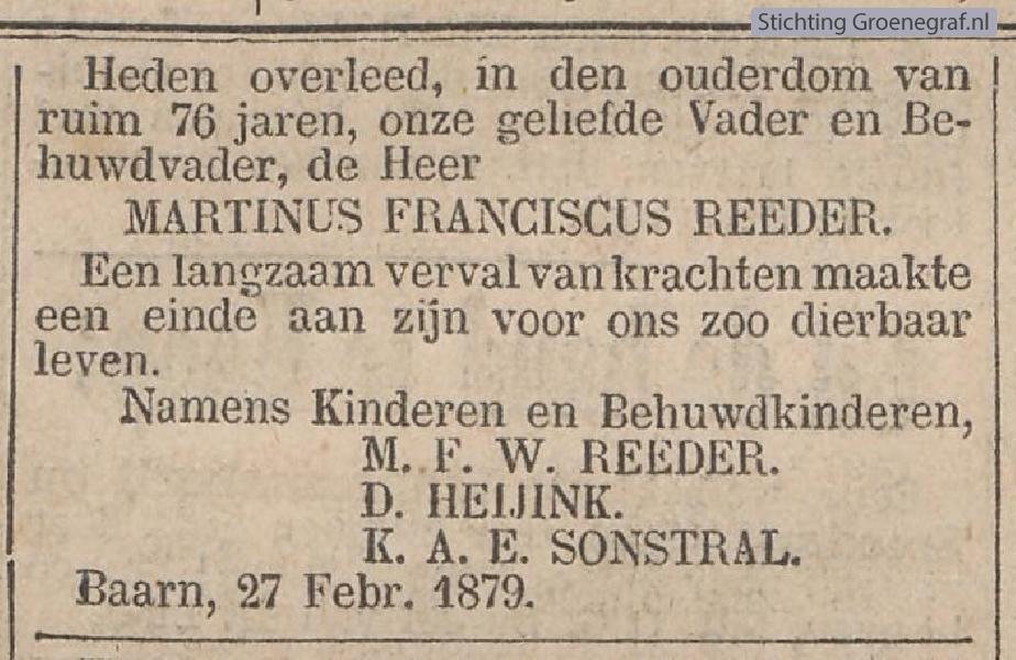 Overlijdensscan Martinus Franciscus  Reeder