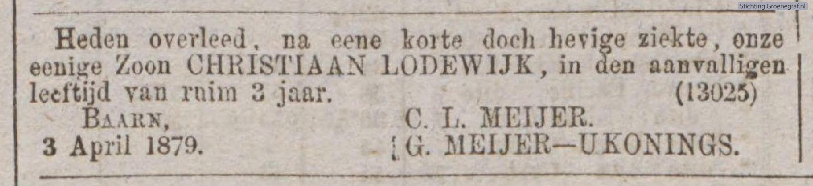 Overlijdensscan Christiaan Lodewijk  Meijer