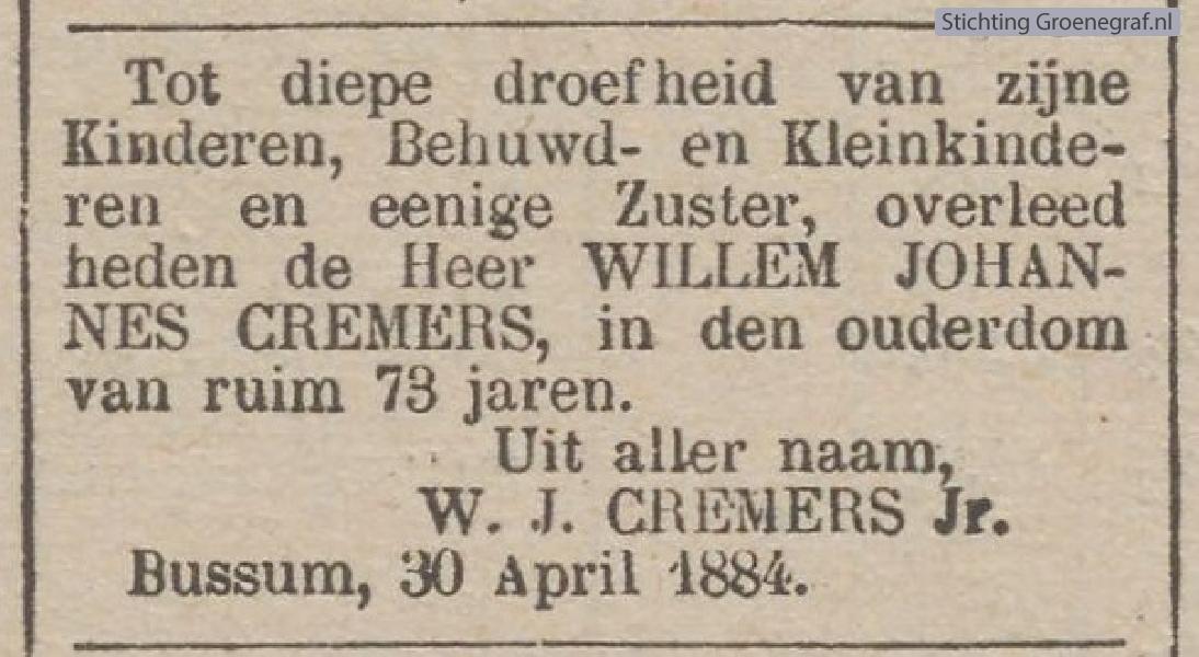 Overlijdensscan Willem Johannes  Cremers