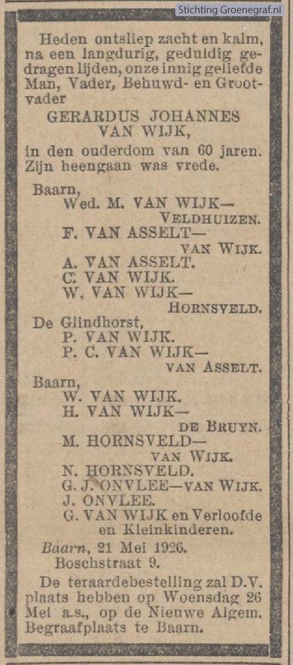 Overlijdensscan Wilhelmina van Wijk