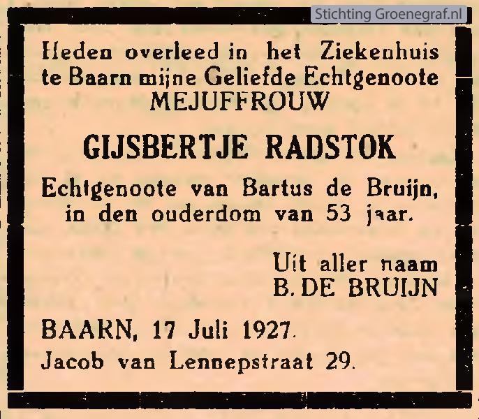Overlijdensscan Gijsbertje  Radstok