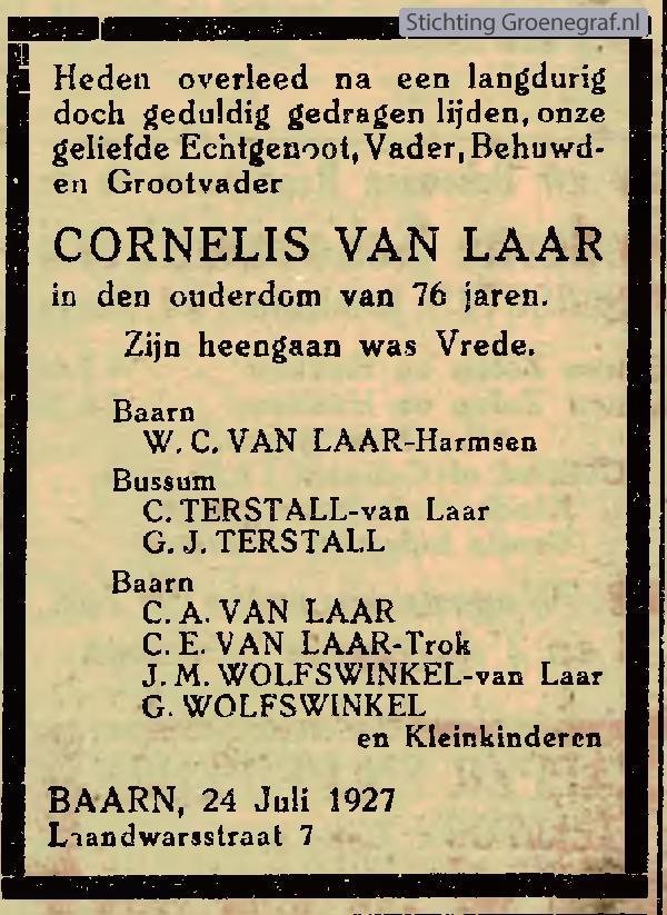 Overlijdensscan Cornelis van Laar