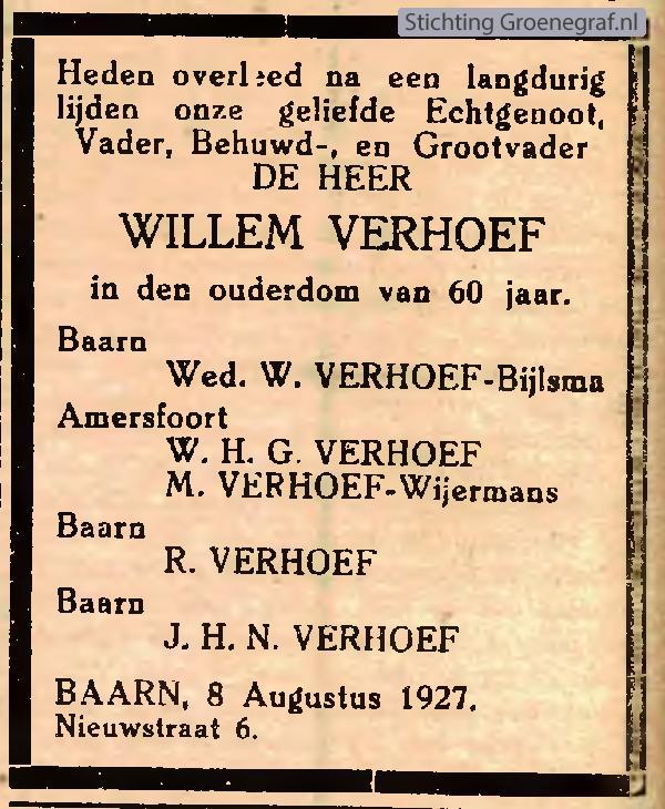 Overlijdensscan Willem  Verhoef