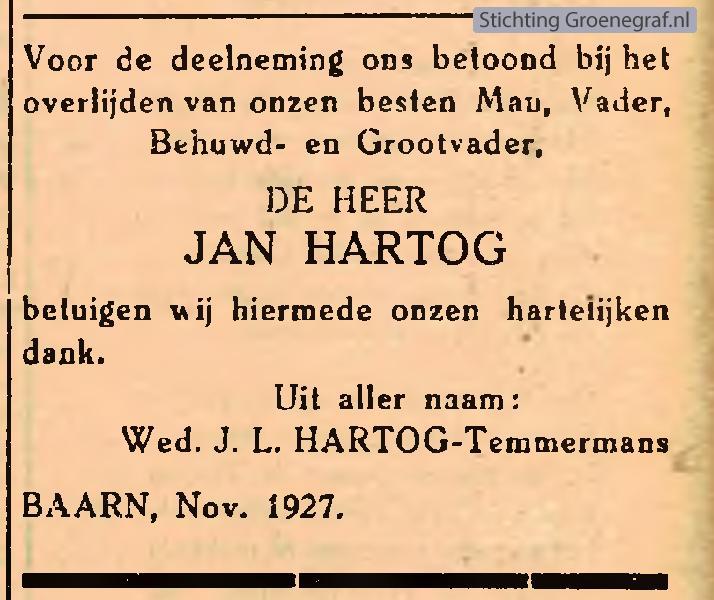 Overlijdensscan Jan  Hartog