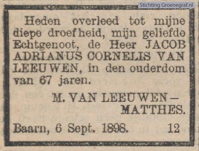Overlijdensscan Jacob Adrianus Cornelis van Leeuwen