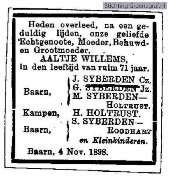 Overlijdensscan Aaltje  Willems