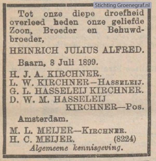 Overlijdensscan Heinrich Julius Alfred  Kirchner