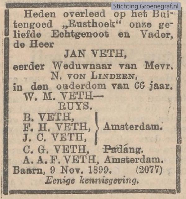 Overlijdensscan Jan  Veth