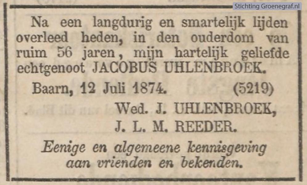 Overlijdensscan Jacobus  Uhlenbroek
