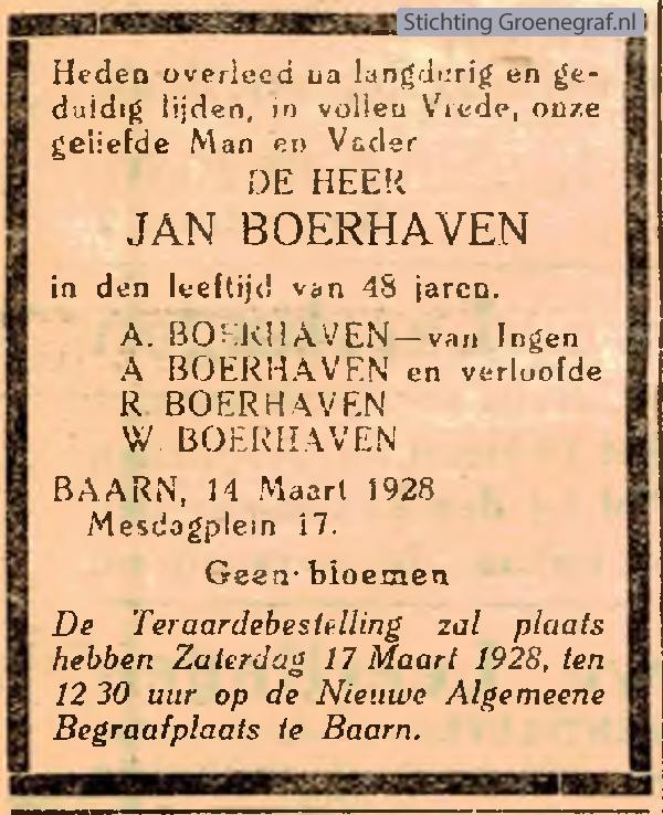 Overlijdensscan Jan  Boerhaven