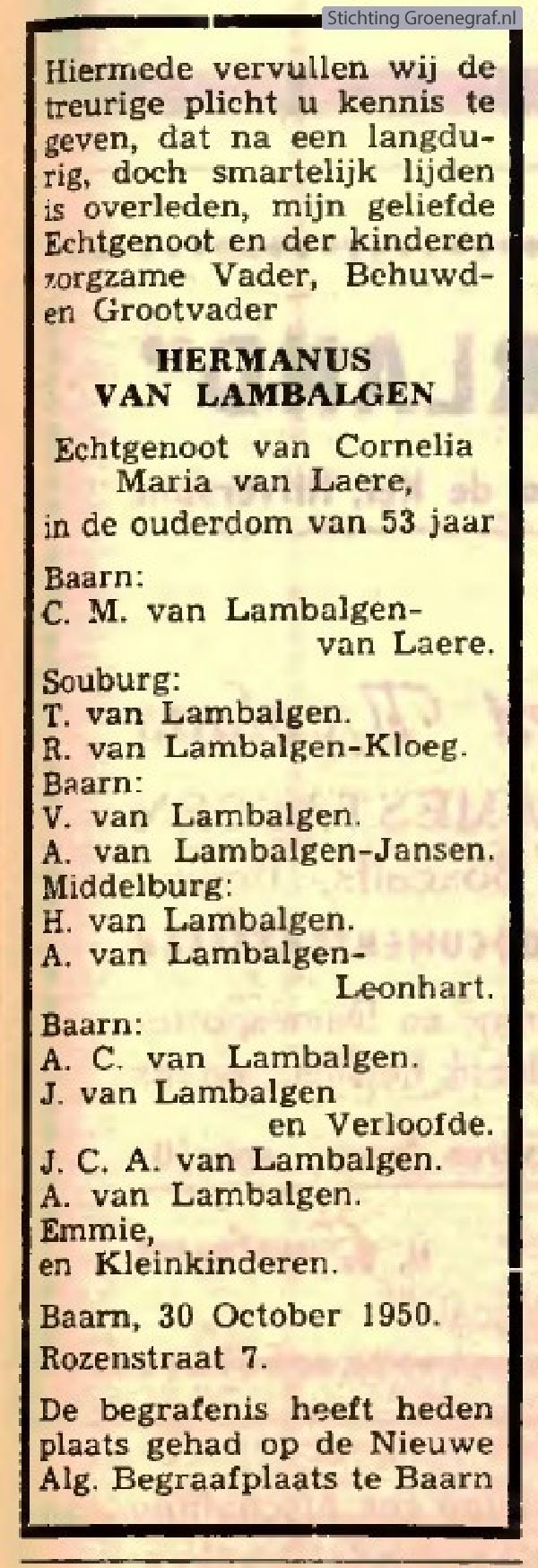 Overlijdensscan Hermanus van Lambalgen
