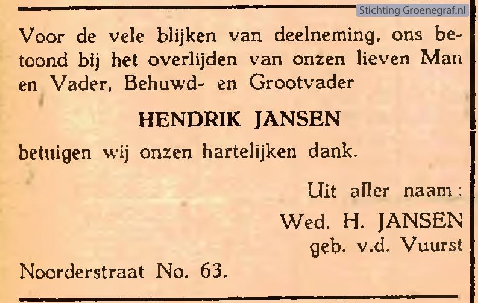 Overlijdensscan Hendrik  Jansen