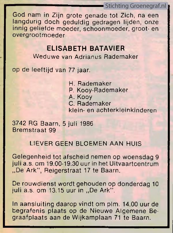 Overlijdensscan Elisabeth  Batavier