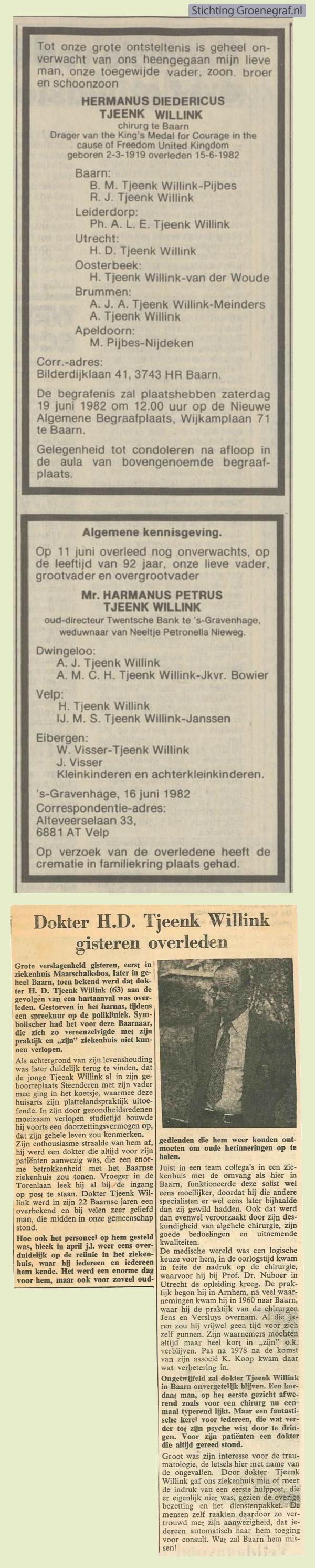 Overlijdensscan Hermanus Diedericus  Tjeenk Willink