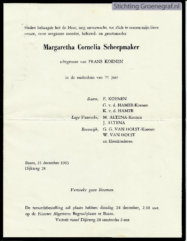 Overlijdensscan Margaretha Cornelia  Scheepmaker