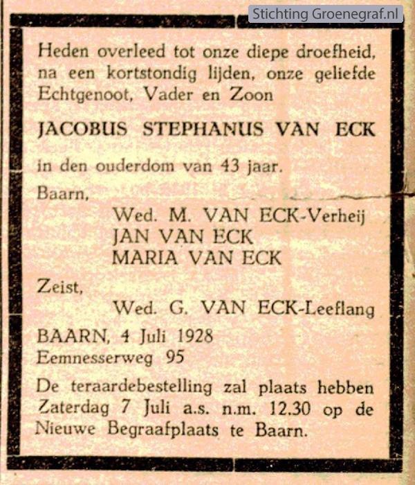 Overlijdensscan Jacobus Stephanus van Eck