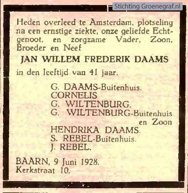 Overlijdensscan Jan Willem Frederik  Daams