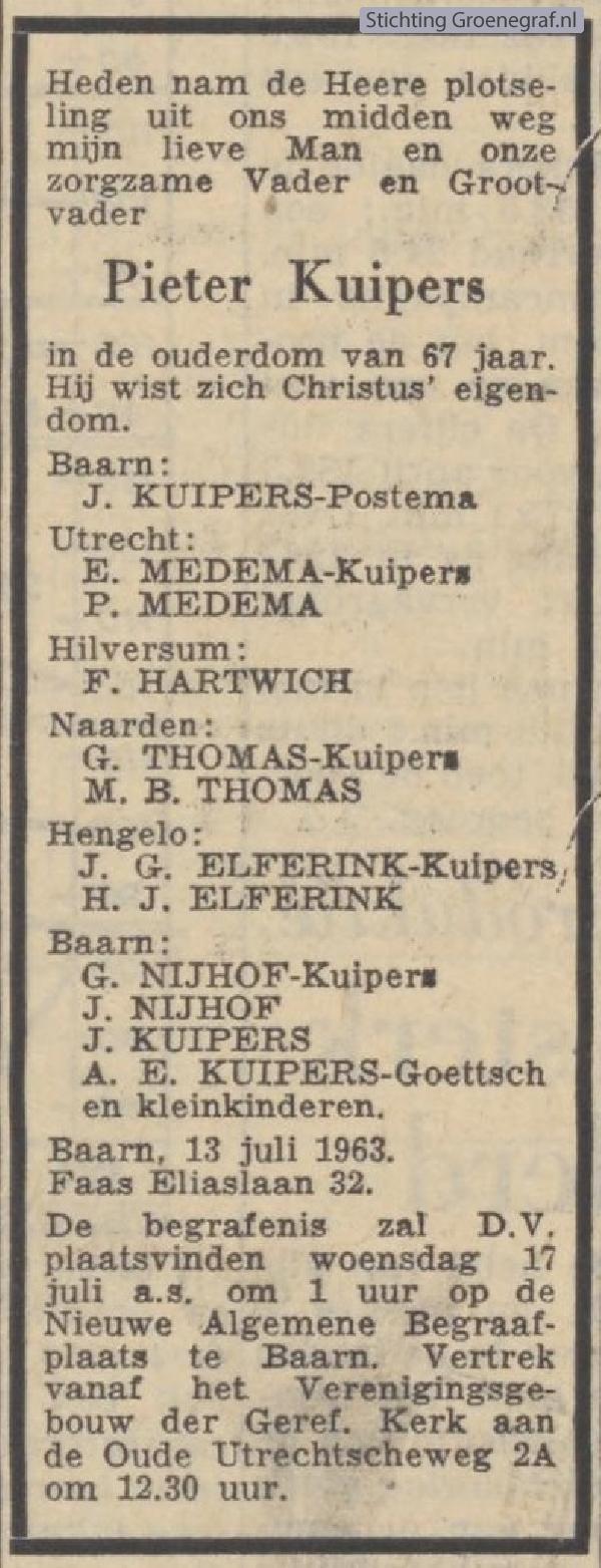 Overlijdensscan Pieter  Kuipers