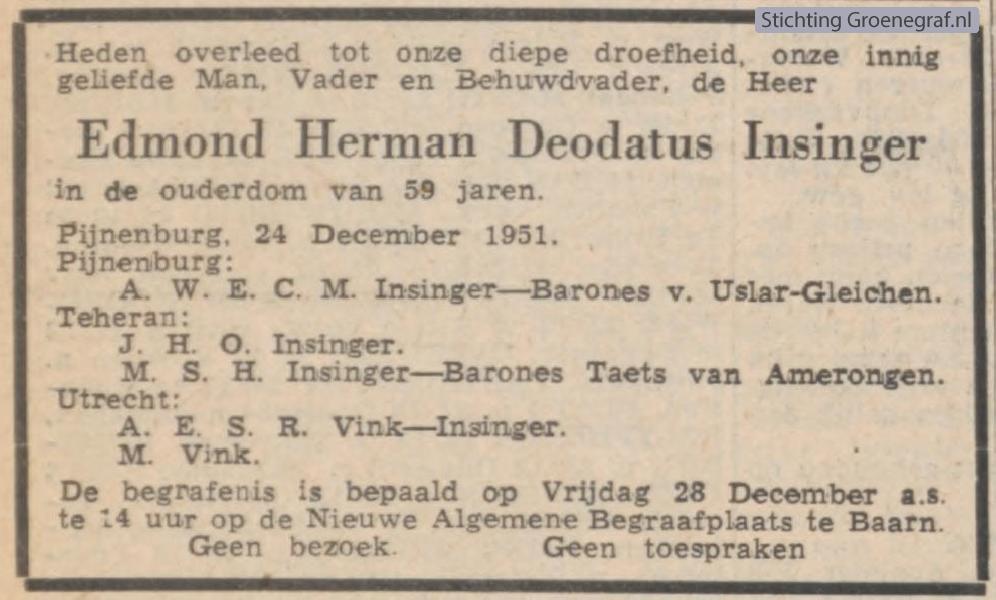 Overlijdensscan Edmond Herman Deodatus  Insinger