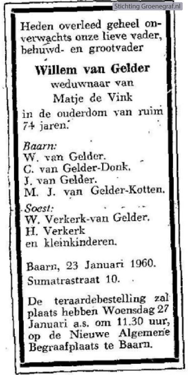 Overlijdensscan Willem van Gelder