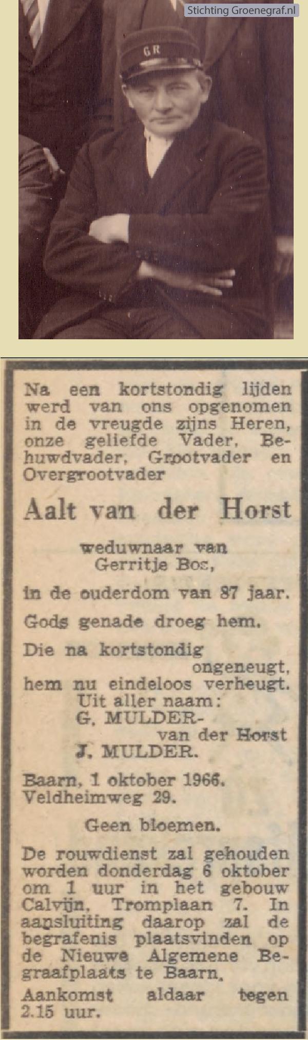 Overlijdensscan Aalt van der Horst